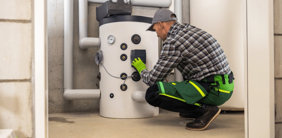 Absolute Heating & Air technician servicing a Salt Lake County home heating system